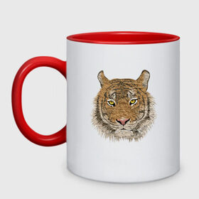 Кружка двухцветная с принтом тигр в Курске, керамика | объем — 330 мл, диаметр — 80 мм. Цветная ручка и кайма сверху, в некоторых цветах — вся внутренняя часть | животные | кошка | леопард | тигр | тигрица