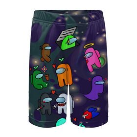 Детские спортивные шорты 3D с принтом Among Us в Курске,  100% полиэстер
 | пояс оформлен широкой мягкой резинкой, ткань тянется
 | among us | cosmos | game | space | игра | космос | среди нас