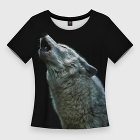 Женская футболка 3D Slim с принтом Воющий волк в Курске,  |  | ауф | волк | воющий волк | животное | зверь