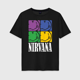 Женская футболка хлопок Oversize с принтом Nirvana в Курске, 100% хлопок | свободный крой, круглый ворот, спущенный рукав, длина до линии бедер
 | alternative rock | american | grunge | music | nirvana | rock | rock band | usa | альтернативный рок | американская | гранж | музыка | рок | рок группа | сша