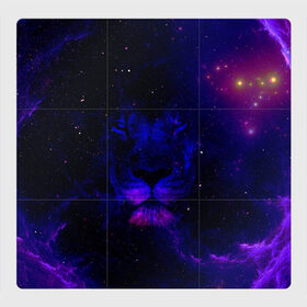 Магнитный плакат 3Х3 с принтом ЗВЕЗДНЫЙ ЛЕВ в Курске, Полимерный материал с магнитным слоем | 9 деталей размером 9*9 см | animal | dark | king | lion | star | животные | звезды | звери | космос | лев | неон | силуэт | тьма | ультрафиолет | царь