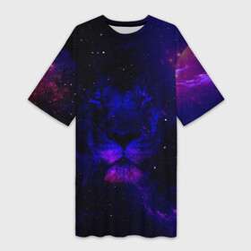 Платье-футболка 3D с принтом ЗВЕЗДНЫЙ ЛЕВ в Курске,  |  | animal | dark | king | lion | star | животные | звезды | звери | космос | лев | неон | силуэт | тьма | ультрафиолет | царь