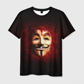 Мужская футболка 3D с принтом Кровавая маска в Курске, 100% полиэфир | прямой крой, круглый вырез горловины, длина до линии бедер | красный фон | кровь | лицо в крови | маска | маска в крови | популярная маска | розы