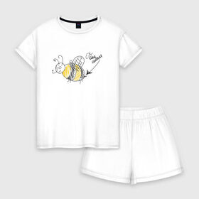 Женская пижама с шортиками хлопок с принтом По па шмеля в Курске, 100% хлопок | футболка прямого кроя, шорты свободные с широкой мягкой резинкой | жара | лето | пчелы | солнце | шмели