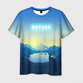Мужская футболка 3D с принтом NATURE в Курске, 100% полиэфир | прямой крой, круглый вырез горловины, длина до линии бедер | горы | закат | лес | ночное небо | озеро в лесу | олень в лесу | природа | солнце