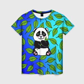 Женская футболка 3D с принтом Панда в Курске, 100% полиэфир ( синтетическое хлопкоподобное полотно) | прямой крой, круглый вырез горловины, длина до линии бедер | baby | bear | kawaii | teddy | бамбук | ветки | животные | игрушка | каваи | китай | коала | листья | малыш | медведь | медвежата | медвежонок | мультяшный | панда | пандочка | плюшевый | подарок | природа | пушистый