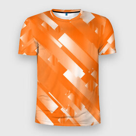 Мужская футболка 3D спортивная с принтом Оранжевый градиент в Курске, 100% полиэстер с улучшенными характеристиками | приталенный силуэт, круглая горловина, широкие плечи, сужается к линии бедра | Тематика изображения на принте: блеск | геометрия | градиент | линии | оранжевый | полосы
