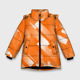 Зимняя куртка для девочек 3D с принтом Оранжевый градиент в Курске, ткань верха — 100% полиэстер; подклад — 100% полиэстер, утеплитель — 100% полиэстер. | длина ниже бедра, удлиненная спинка, воротник стойка и отстегивающийся капюшон. Есть боковые карманы с листочкой на кнопках, утяжки по низу изделия и внутренний карман на молнии. 

Предусмотрены светоотражающий принт на спинке, радужный светоотражающий элемент на пуллере молнии и на резинке для утяжки. | блеск | геометрия | градиент | линии | оранжевый | полосы