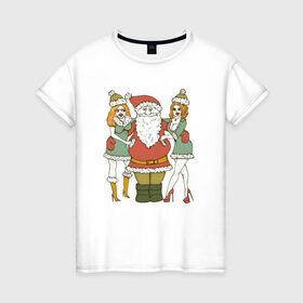 Женская футболка хлопок с принтом Дед Мороз и Снегурочки в Курске, 100% хлопок | прямой крой, круглый вырез горловины, длина до линии бедер, слегка спущенное плечо | 