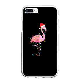 Чехол для iPhone 7Plus/8 Plus матовый с принтом Новогодний Фламинго в Курске, Силикон | Область печати: задняя сторона чехла, без боковых панелей | 2021 | гирлянда | год быка | дед мороз | новогодний | новогодняя | новый год | птица | рождество | розовый фламинго | с новым годом | фламинго