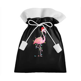 Подарочный 3D мешок с принтом Новогодний Фламинго в Курске, 100% полиэстер | Размер: 29*39 см | 2021 | гирлянда | год быка | дед мороз | новогодний | новогодняя | новый год | птица | рождество | розовый фламинго | с новым годом | фламинго