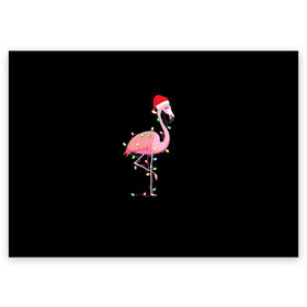 Поздравительная открытка с принтом Новогодний Фламинго в Курске, 100% бумага | плотность бумаги 280 г/м2, матовая, на обратной стороне линовка и место для марки
 | 2021 | гирлянда | год быка | дед мороз | новогодний | новогодняя | новый год | птица | рождество | розовый фламинго | с новым годом | фламинго