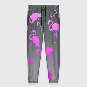 Женские брюки 3D с принтом Розовый фламинго в Курске, полиэстер 100% | прямой крой, два кармана без застежек по бокам, с мягкой трикотажной резинкой на поясе и по низу штанин. В поясе для дополнительного комфорта — широкие завязки | 