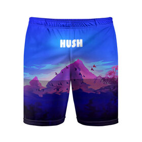 Мужские шорты спортивные с принтом HUSH в Курске,  |  | голубое небо | горы | долина | закат | нарисованные горы | облака | природа | птицы | рассвет | тропики