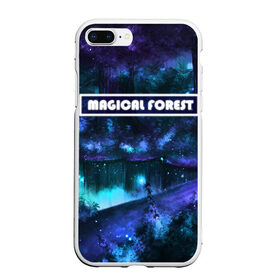 Чехол для iPhone 7Plus/8 Plus матовый с принтом MAGICAL FOREST в Курске, Силикон | Область печати: задняя сторона чехла, без боковых панелей | звездное небо | магический лес | неоновая пыль | неоновые линии | озеро ночью | отражение в озере | светлячки в лесу