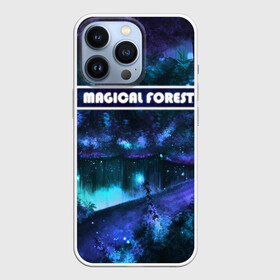 Чехол для iPhone 13 Pro с принтом MAGICAL FOREST в Курске,  |  | звездное небо | магический лес | неоновая пыль | неоновые линии | озеро ночью | отражение в озере | светлячки в лесу