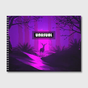Альбом для рисования с принтом UNUSUAL в Курске, 100% бумага
 | матовая бумага, плотность 200 мг. | деревья | неоновая надпись | неоновый лес | неоновый свет | ночное небо | ночной лес | олень | природа
