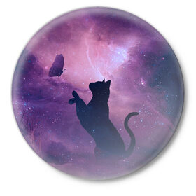 Значок с принтом Star Cat в Курске,  металл | круглая форма, металлическая застежка в виде булавки | Тематика изображения на принте: cats | star cat | арт кошка | арт кошка в космосе | кошки | кошки в космосе