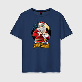 Женская футболка хлопок Oversize с принтом Merry Christmas | Santa Love в Курске, 100% хлопок | свободный крой, круглый ворот, спущенный рукав, длина до линии бедер
 | 