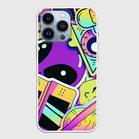 Чехол для iPhone 13 Pro с принтом Alien в Курске,  |  | alien | art | emoticons | mushrooms | phone | planet | plaster | smartphone | smilies | stickers | ufo | арт | грибы | инопланетянин | нло | планета | пластырь | пришелец | смайлики | смайлы | смартфон | стикеры | телефон