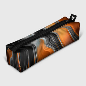 Пенал 3D с принтом абстрация в Курске, 100% полиэстер | плотная ткань, застежка на молнии | Тематика изображения на принте: абстракция | белое | волны | оранжевое | полосы | серое | узор | черное
