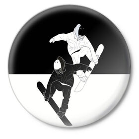 Значок с принтом Сноубордисты в Курске,  металл | круглая форма, металлическая застежка в виде булавки | snowboard | snowboarding | sport | борд | горнолыжник | горнолыжный | инь янь | с | с сноубордистами | с сноубордистом | сноуборд | сноубординг | сноубордисты | со сноубордом | спорт | феншуй | экстремальный спорт