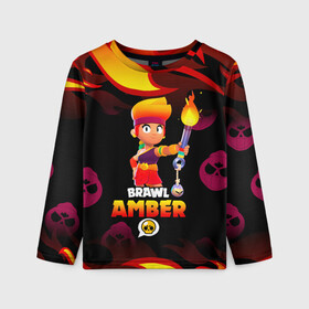 Детский лонгслив 3D с принтом BRAWL STARS AMBER. в Курске, 100% полиэстер | длинные рукава, круглый вырез горловины, полуприлегающий силуэт
 | 8 bit | amber | brawl stars | colette | crow | gale | leon | max | mecha | mecha crow | mr.p | sally leon | shark | tara | virus 8 bit | werewolf leon | акула | амбер | берли | бравл старс | ворон | коллет | макс | оборотень