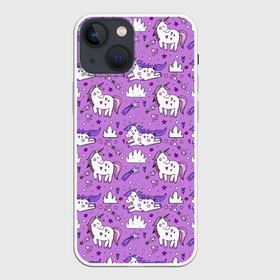 Чехол для iPhone 13 mini с принтом Unicorn pattern в Курске,  |  | cloud | heart | hoofs | horn | mane | pattern | star | tail | unicorn | грива | единорог | звезда | копыта | облако | рог | сердце | узор | хвост