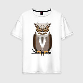 Женская футболка хлопок Oversize с принтом Бдительная сова в Курске, 100% хлопок | свободный крой, круглый ворот, спущенный рукав, длина до линии бедер
 | арт | геометрический рисунок | геометрия | рисунок | сова | треугольник | филин