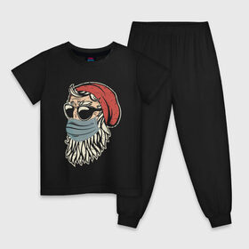 Детская пижама хлопок с принтом Санта хипстер в маске в Курске, 100% хлопок |  брюки и футболка прямого кроя, без карманов, на брюках мягкая резинка на поясе и по низу штанин
 | 