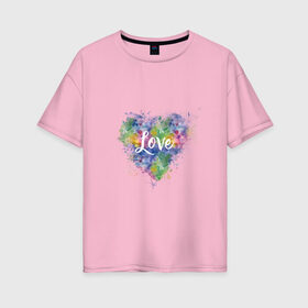 Женская футболка хлопок Oversize с принтом Сердце в Курске, 100% хлопок | свободный крой, круглый ворот, спущенный рукав, длина до линии бедер
 | heart | love | watercolor | акварель | градиент | любовь | сердце