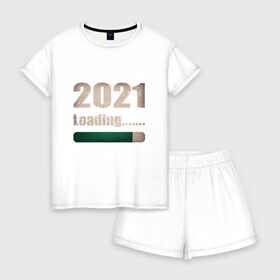 Женская пижама с шортиками хлопок с принтом 2021 - Загрузка в Курске, 100% хлопок | футболка прямого кроя, шорты свободные с широкой мягкой резинкой | Тематика изображения на принте: 