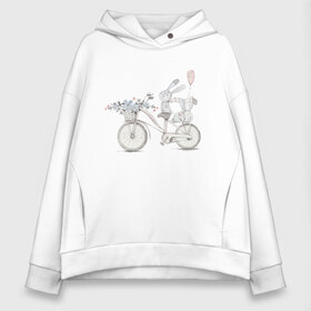 Женское худи Oversize хлопок с принтом Кролики на велосипеде в Курске, френч-терри — 70% хлопок, 30% полиэстер. Мягкий теплый начес внутри —100% хлопок | боковые карманы, эластичные манжеты и нижняя кромка, капюшон на магнитной кнопке | ball | bike | bunny | flowers | велосипед | зайчики | кролики | цветы | шарик