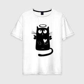 Женская футболка хлопок Oversize с принтом Влюблённый котейка в Курске, 100% хлопок | свободный крой, круглый ворот, спущенный рукав, длина до линии бедер
 | 