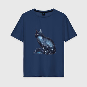 Женская футболка хлопок Oversize с принтом Космический кот в Курске, 100% хлопок | свободный крой, круглый ворот, спущенный рукав, длина до линии бедер
 | cat | galaxy | space | stars | галактика | звезды | космос | кот | туманность