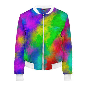 Женский бомбер 3D с принтом Multicolored в Курске, 100% полиэстер | застегивается на молнию, по бокам два кармана без застежек, мягкие манжеты, по низу бомбера и на воротнике — эластичная резинка | abstract | colorful | holi | neon | pattern | rainbow | texture | абстракция | граффити | дым | искусство | кислота | кислотный | краска | красочный | микс | неоновый | облака | радуга | радужный | текстура | туман | узор | холи