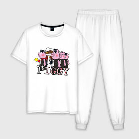 Мужская пижама хлопок с принтом ROBLOX PIGGY в Курске, 100% хлопок | брюки и футболка прямого кроя, без карманов, на брюках мягкая резинка на поясе и по низу штанин
 | 