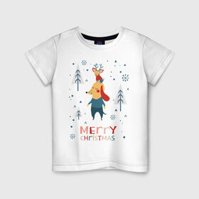 Детская футболка хлопок с принтом Merry Christmas (Собачки) в Курске, 100% хлопок | круглый вырез горловины, полуприлегающий силуэт, длина до линии бедер | 