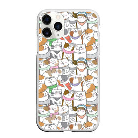 Чехол для iPhone 11 Pro Max матовый с принтом Большая семья котиков в Курске, Силикон |  | Тематика изображения на принте: bow | cat | scarf | spots | бант | косынка | кот | полоски | пятна | улыбки | шапка | шарф