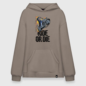 Худи SuperOversize хлопок с принтом Ride or die в Курске, 70% хлопок, 30% полиэстер, мягкий начес внутри | карман-кенгуру, эластичная резинка на манжетах и по нижней кромке, двухслойный капюшон
 | flame | motorcycle | skull | speed | мотоцикл | пламя | скорость | череп