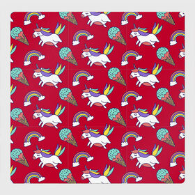 Магнитный плакат 3Х3 с принтом Pattern в Курске, Полимерный материал с магнитным слоем | 9 деталей размером 9*9 см | cloud | hoofs | icecream | mane | pattern | rainbow | tail | unicorn | грива | единорог | копыта | мороженое | облако | радуга | узор | хвост