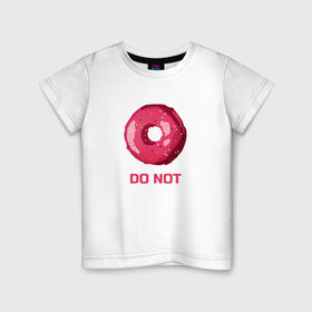 Детская футболка хлопок с принтом Пончик DO NOT в Курске, 100% хлопок | круглый вырез горловины, полуприлегающий силуэт, длина до линии бедер | donut | food | pink | еда | игра слов | пончик | розовый