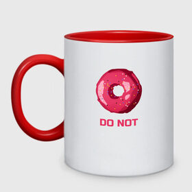 Кружка двухцветная с принтом Пончик DO NOT в Курске, керамика | объем — 330 мл, диаметр — 80 мм. Цветная ручка и кайма сверху, в некоторых цветах — вся внутренняя часть | donut | food | pink | еда | игра слов | пончик | розовый