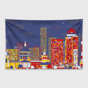 Флаг-баннер с принтом Зимний мегаполис в Курске, 100% полиэстер | размер 67 х 109 см, плотность ткани — 95 г/м2; по краям флага есть четыре люверса для крепления | 