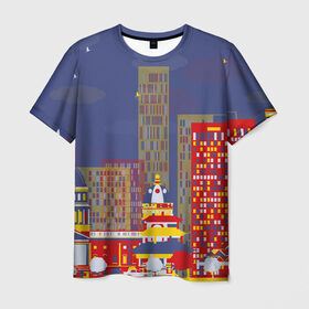 Мужская футболка 3D с принтом Зимний мегаполис в Курске, 100% полиэфир | прямой крой, круглый вырез горловины, длина до линии бедер | 
