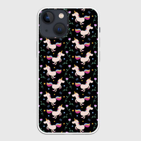 Чехол для iPhone 13 mini с принтом Unicorns pattern в Курске,  |  | flower | hoofs | horn | leaf | mane | pattern | star | unicorn | грива | единорог | звезда | копыта | лист | рог | узор | цветок