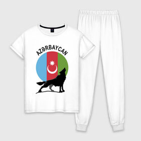 Женская пижама хлопок с принтом Азербайджан в Курске, 100% хлопок | брюки и футболка прямого кроя, без карманов, на брюках мягкая резинка на поясе и по низу штанин | azerbaijan | baku | азер | азербайджан | баку | герб | страна | флаг