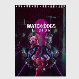 Скетчбук с принтом Watch Dogs: Legion в Курске, 100% бумага
 | 48 листов, плотность листов — 100 г/м2, плотность картонной обложки — 250 г/м2. Листы скреплены сверху удобной пружинной спиралью | будущее | киберпанк | маски | череп