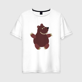 Женская футболка хлопок Oversize с принтом Мишка в Курске, 100% хлопок | свободный крой, круглый ворот, спущенный рукав, длина до линии бедер
 | бурый медведь | бурый мишка | гризли | зубастик | косолапый | медвед | медведи | медведь | медвежата | медвежонок | мишка | мишки | россия | русский | сибирь