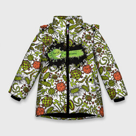 Зимняя куртка для девочек 3D с принтом COVID-19(злой вирус) в Курске, ткань верха — 100% полиэстер; подклад — 100% полиэстер, утеплитель — 100% полиэстер. | длина ниже бедра, удлиненная спинка, воротник стойка и отстегивающийся капюшон. Есть боковые карманы с листочкой на кнопках, утяжки по низу изделия и внутренний карман на молнии. 

Предусмотрены светоотражающий принт на спинке, радужный светоотражающий элемент на пуллере молнии и на резинке для утяжки. | Тематика изображения на принте: covid 19 | вирус | злой | из китая | инфекции | коронавирусной | пандемия